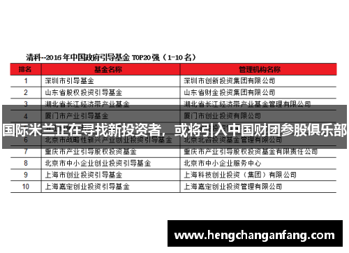 国际米兰正在寻找新投资者，或将引入中国财团参股俱乐部